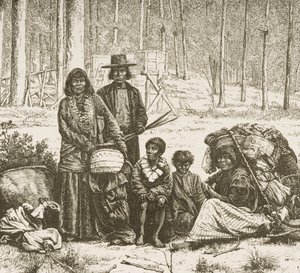 Indfødt amerikansk familiegruppe vest for Rocky Mountains, ca. 1880